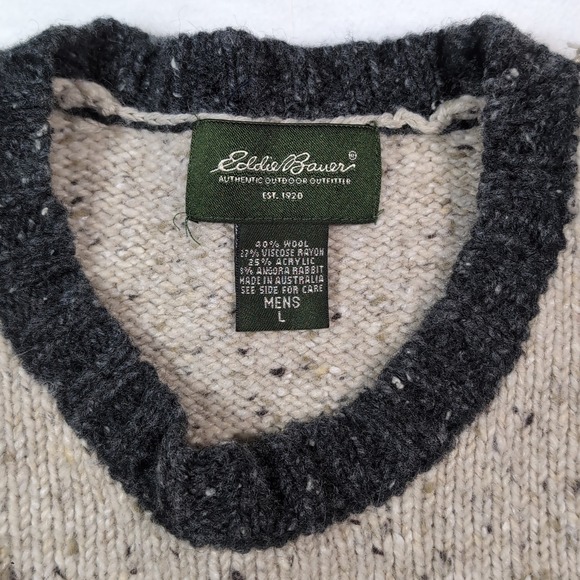 VTG Eddie Bauer Mens Wool Donegal Sweater Large Angora Rabbit Grandpacore Heavy - Picture 4 of 9